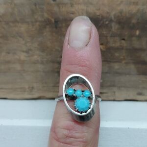 Vintage 1960's Ram-zor Adjustable Silver and Simulated Turquoise Ring
